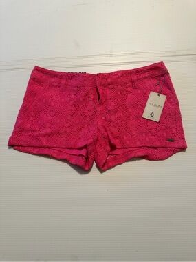 NWT Volcom Women's Bright Pink Lace Bike Shorts